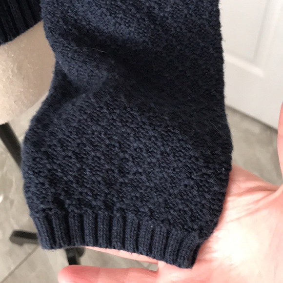 ❤️3X20 CAMAIEU Women Navy Blue Knit Criss Cross Shoulder Sweater - Picture 7 of 13